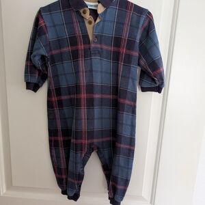 💥3/$24 Vintage Hartstrings Navy Plaid‎ Jumpsuit